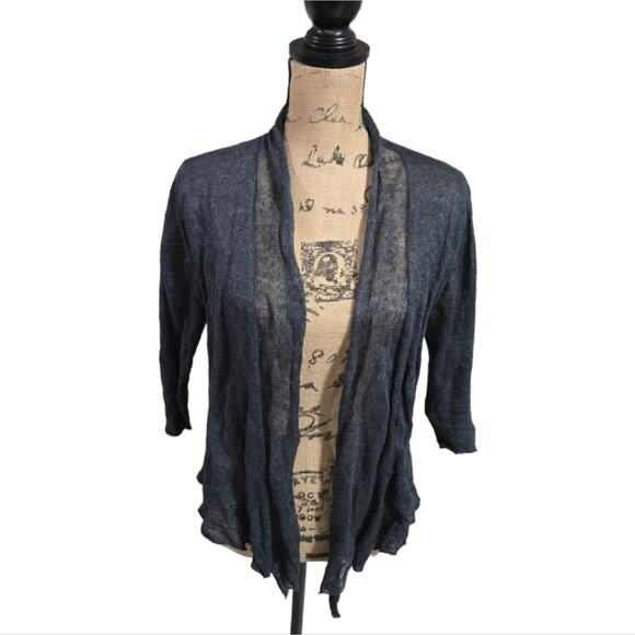 Eileen Fisher Linen and Metallic Waterfall Dark‎ Teal Cardigan Sweater Size XS - Picture 1 of 6